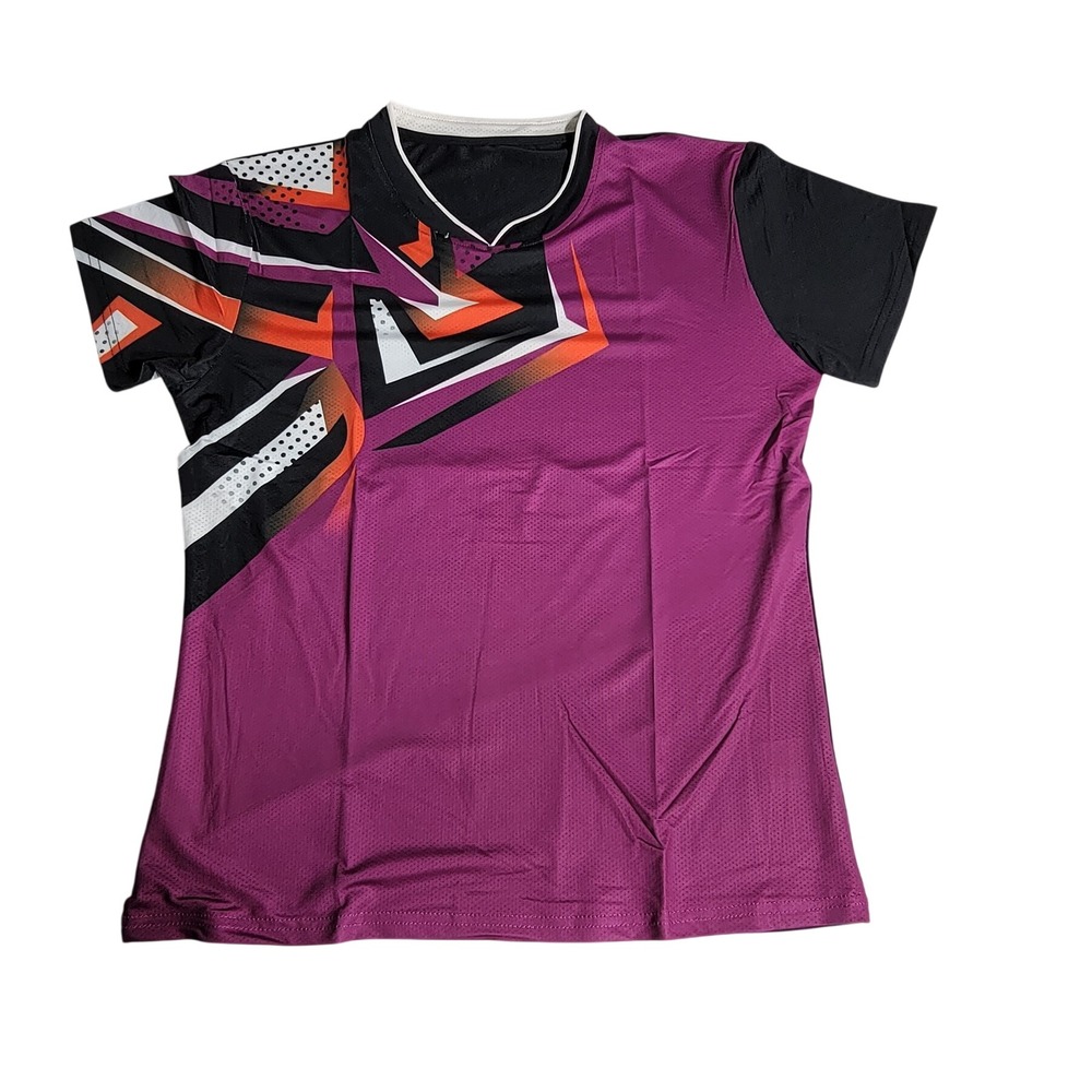 Purple Geometric Graphic Athletic Jersey Short Sleeve V-Neck Mesh Top XL